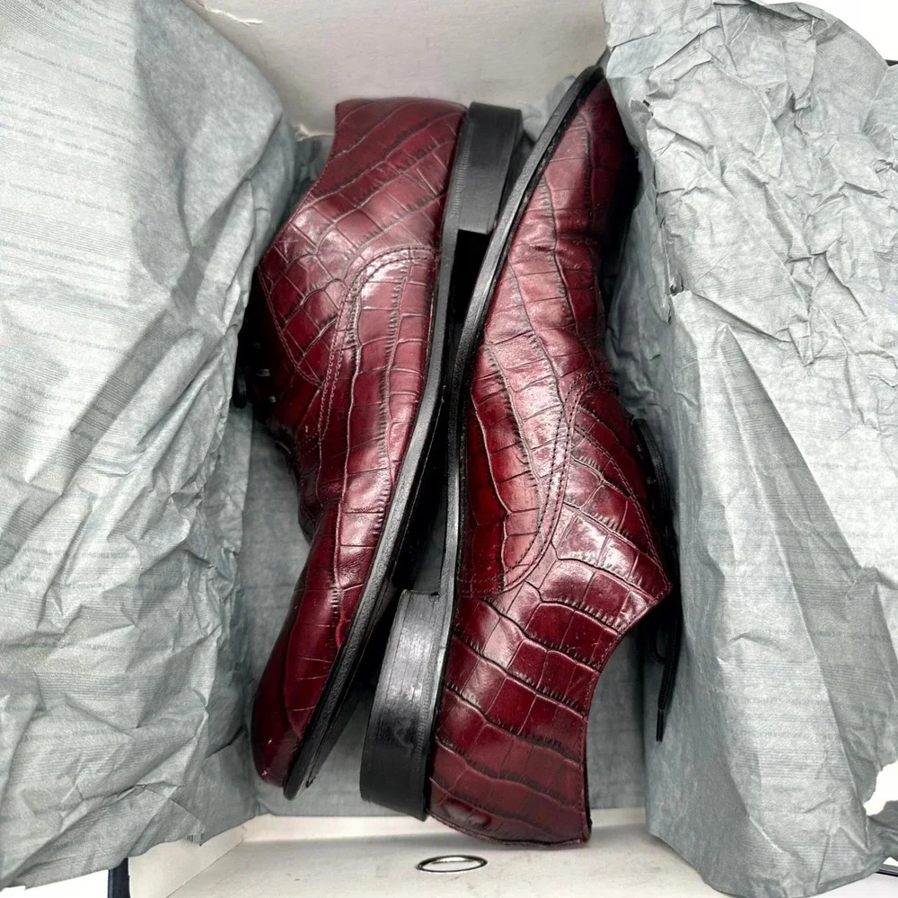Paul Fredrick Crocodile Embossed Leather Shoes 10 – Burgundy Cordovan &‎ Box
